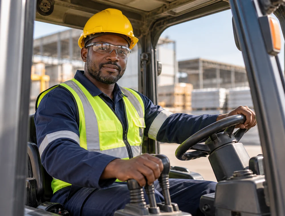 Forklift operator in personal protective equipment